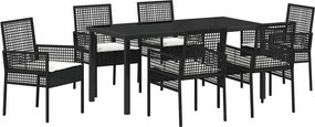 vidaXL Σέτ φαγητού για κήπο 7 pcs Μαύρο συνθετικό ρατάν