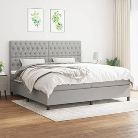 vidaXL Κρεβάτι Boxspring με Στρώμα Ανοιχτό Γκρι 200x200 εκ. Υφασμάτινο