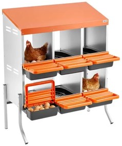 VEVOR Chicken Nesting Boxes, 6 Compartments, with Support Legs, Easy Egg Collection, Galvanized Steel and High-Strength Plastic, Roll Away Nesting Boxes for Chickens and Hens Laying Eggs, Orange