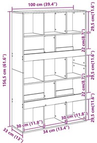 Βιβλιοθήκη/Διαχωριστικό Χώρου Μαύρη 100x33x156,5 εκ. Επεξ. Ξύλο - Μαύρο