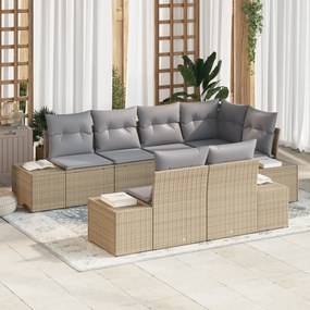 vidaXL Σετ 7 τεμαχίων Καναπέ Κήπου με Μαξιλάρια Μπεζ Ρατάν