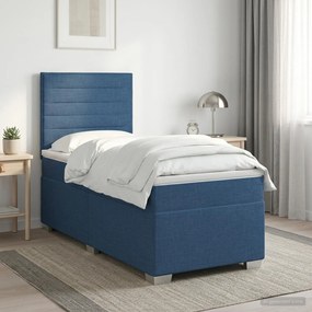 vidaXL Κρεβάτι box spring με στρώμα Μπλε 90 x 200 cm Ύφασμα