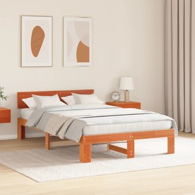 vidaXL Κρεβάτι με κεφαλάρι Καφέ 120x200 εκ Μασίφ ξύλο πεύκου