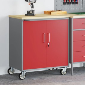 vidaXL Εργαστήριο με τροχούς Κόκκινο και γκρι 75 x 45 x 85 εκ.
