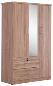 WARDROBE WITH MIRROR &amp; SHELVES CAESAR  MELAMINE IN SONAMA OAK 119x48x183Hcm.