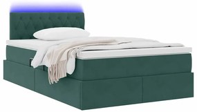 vidaXL Κρεβάτι με αποθηκευτικό χώρο και LED με στρώμα Σκούρο Πράσινο