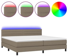 vidaXL Κρεβάτι Boxspring με Στρώμα & LED Taupe 200x200 εκ. Υφασμάτινο