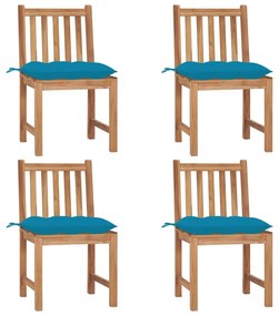Καρέκλες Κήπου 4 τεμ. από Μασίφ Ξύλο Teak με Μαξιλάρια - Μπλε