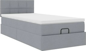 vidaXL Οθωμανικό κρεβάτι με στρώμα ανοιχτό γκρι 100x200cm ύφασμα