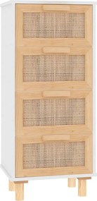 vidaXL Συρταριέρα Λευκή 40 x 30 x 90 εκ. Μασίφ Πεύκο &amp; Φυσικό Ρατάν