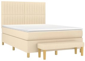 vidaXL Κρεβάτι Boxspring με Στρώμα Κρεμ 140x200 εκ. Υφασμάτινο