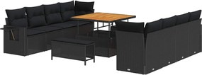 vidaXL Σετ Καναπέ Κήπου με μαξιλάρι 11 pcs Μαύρο Πολυ ράταν