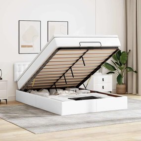 vidaXL Οθωμανικό κρεβάτι με στρώματα &amp; LEDs Καθαρό λευκό Faux Leather