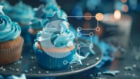 Σετ των 2 Intra Συλλεκτικό Ξύλινο Παζλ Plywood 4mm - Γιορτινά cupcakes με μπλε γλάσο και αστέρια Σε Ξύλινο Κουτί - Διαστάσεις: 10x10 cm – 25 κομμάτια