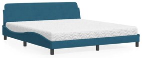 Κρεβάτι με Στρώμα Μπλε 180 x 200 εκ. Βελούδινος - Μπλε