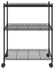 Ραφιέρα 3 Επιπέδων με Τροχούς Μαύρη 60x35x81 εκ. 150 κ. - Μαύρο