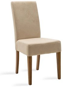 Καρέκλα Ditta pakoworld ύφασμα εκρού-πόδι μασίφ ξύλο καρυδί 2 τμχ