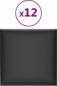 vidaXL Κεφαλάρι Τοίχου 12 pcs Μαύρο 30 x 30 cm ύφασμα