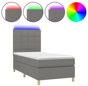 Κρεβάτι Boxspring με Στρώμα &amp; LED Σκ.Γκρι 90x190 εκ. Υφασμάτινο - Γκρι