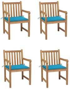 3073008 vidaXL Καρέκλες Κήπου 4 Τεμαχίων από Μασίφ Ξύλο Teak με Μπλε Μαξιλάρια Μπλε, 1 Τεμάχιο