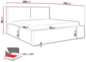 Κρεβάτι Clovis 117, Διπλό, Γκρι, 180x200, Ταπισερί, Τάβλες για Κρεβάτι, 200x223x98cm, 117 kg | Epipla1.gr