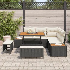 vidaXL Σετ 8 Τεμαχίων Καναπέ Κήπου με Μαξιλάρια Μαύρο Πολυ Ρατάν