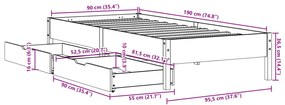 Σκελετός Κρεβ. Χωρίς Στρώμα Καφέ Κεριού 90x190 εκ Μασίφ Πεύκο - Καφέ