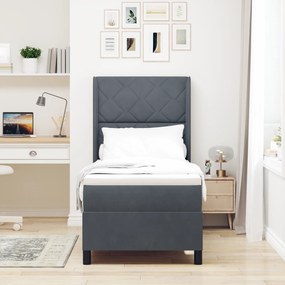 vidaXL Κρεβάτι Box Spring με Στρώμα & LED Σκούρο Γκρι 80x200 εκ. Βελούδο