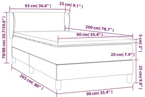 vidaXL Κρεβάτι Boxspring με Στρώμα Μαύρο 90x200 εκ. Υφασμάτινο