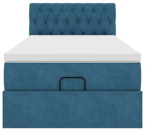 Οθωμανικό κρεβάτι με στρώμα &amp; LEDs Σκούρο μπλε 90x190cm Velvet 3312666