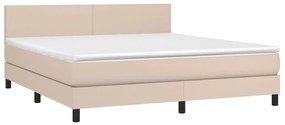 Κρεβάτι Boxspring Στρώμα&amp;LED Καπουτσίνο 160x200 εκ. Συνθ. Δέρμα - Καφέ