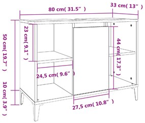 Ντουλάπι Νιπτήρα Γκρι Sonoma 80 x 33 x 60εκ. Επεξεργασμένο Ξύλο - Γκρι