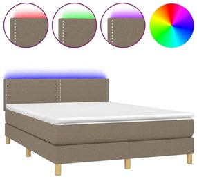 vidaXL Κρεβάτι Boxspring με Στρώμα & LED Taupe 140x190 εκ. Υφασμάτινο