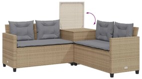 vidaXL Καναπές Κήπου Γωνιακός Μπεζ Συνθ. Ρατάν Τραπέζι + Μαξιλάρια