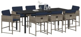 vidaXL Σετ Εστίασης Κήπου 9 Τεμαχίων με Μαξιλάρια Γκρι Πολυ Ρατάν