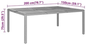 vidaXL Τραπέζι Κήπου Γκρι 200x150x75 εκ. Συνθετικό Ρατάν/Ξύλο Ακακίας