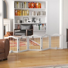 Φράγμα σκύλου, 5 πάνελ, Πτυσσόμενο, Ευέλικτο, Μασίφ ξύλο/MDF, 254,5x29,5x61 cm, Λευκό