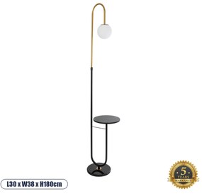 02024 GloboStar® CORDELIA 02024 Μοντέρνο Επιδαπέδιο Φωτιστικό Μονόφωτο 1 x E27 IP20 Μαύρο & Χρυσό Αλουμίνιο, Λευκό Γυαλί με Μαύρο Μάρμαρο - Μ30 x Π38 x Υ180cm