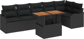 vidaXL Σετ Καναπέ Κήπου με μαξιλάρι 7 pcs Μαύρο