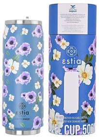Estia 01-16807 Ποτήρι Θερμός Ανοξείδωτο BPA Free 500ml με Καλαμάκι, Garden Blue
