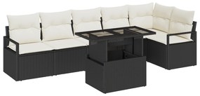 vidaXL Σετ Κήπου 7 Κομματιών Με Μαξιλάρια Μαύρο Συνθετικό Ρατάν