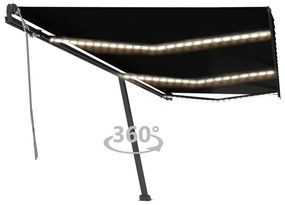 Τέντα Συρόμενη Χειροκίνητη με LED Ανθρακί 600 x 300 εκ.