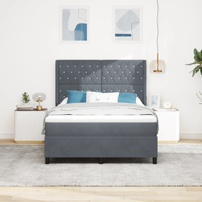 vidaXL Κρεβάτι Box Spring με Στρώμα & LED Γκρι 140x190 εκ Βελούδινο