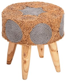 STOOL BEAM  TEAK WOOD AND SEAGRASS RUSH IN NATURAL &amp; BLACK Φ43x45Hcm.