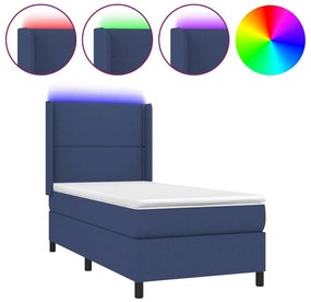 Κρεβάτι Boxspring με Στρώμα &amp; LED Μπλε 90x190 εκ. Υφασμάτινο - Μπλε