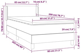 vidaXL Κρεβάτι Boxspring με Στρώμα Σκούρο Γκρι 80x200 εκ. Υφασμάτινο
