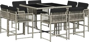 vidaXL Σετ Τραπεζαρίας Κήπου 9 τεμ. Αν. Γκρι Συνθ. Ρατάν με Μαξιλάρια