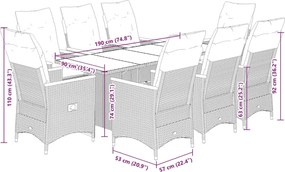 vidaXL Σετ Τραπεζαρίας Κήπου 9 τεμ. Γκρι Συνθ. Ρατάν με Μαξιλάρια