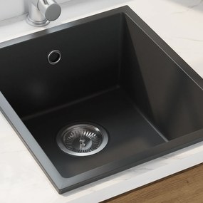 vidaXL Νιπτήρας Κουζίνας  με Οπή Υπερχείλισης σε Μαύρη Γρανίτη