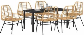 vidaXL Σέτ φαγητού για κήπο 7 pcs Καφέ συνθετικό ρατάν